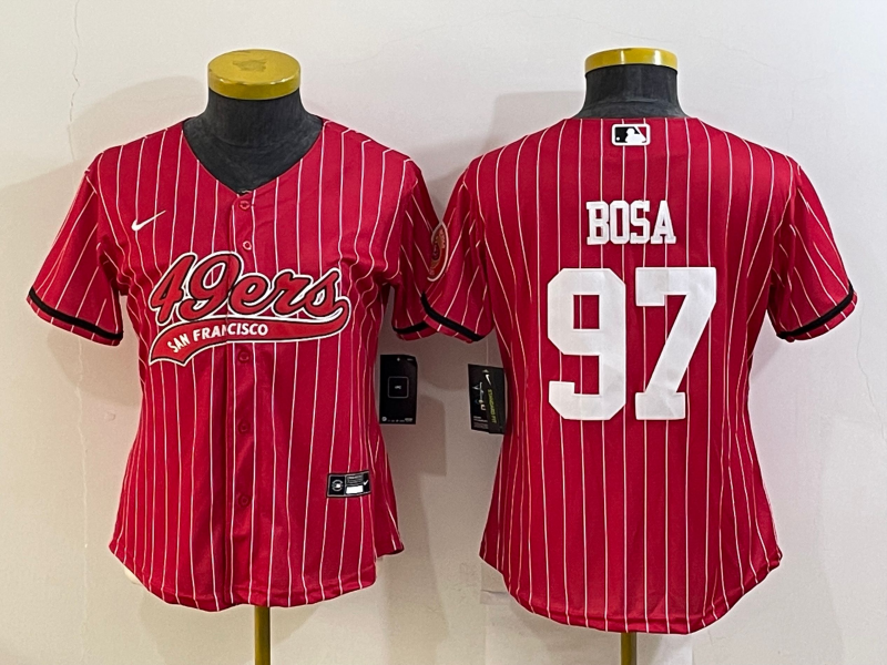 Women's San Francisco 49ers #97 Nick Bosa Red With Patch Cool Base Stitched Baseball Jersey(Run Small)